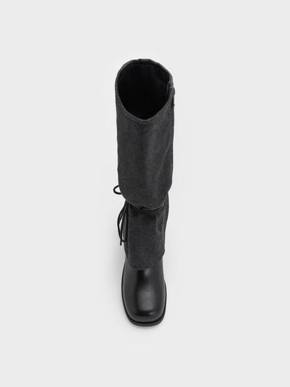 CHARLES & KEITH Top Pick / Felt Tie-Around Knee-High Boots - Dark Grey