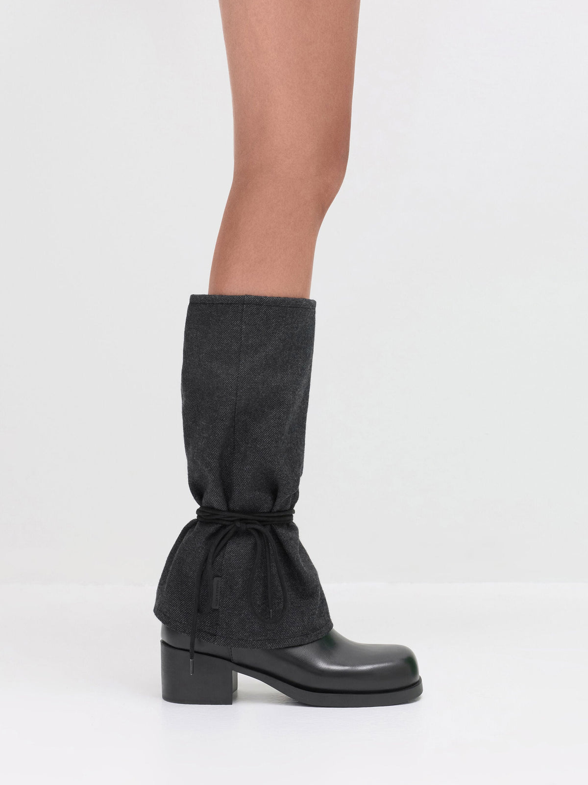 CHARLES & KEITH Top Pick / Felt Tie-Around Knee-High Boots - Dark Grey