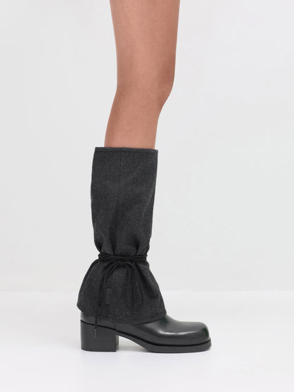CHARLES & KEITH Top Pick / Felt Tie-Around Knee-High Boots - Dark Grey