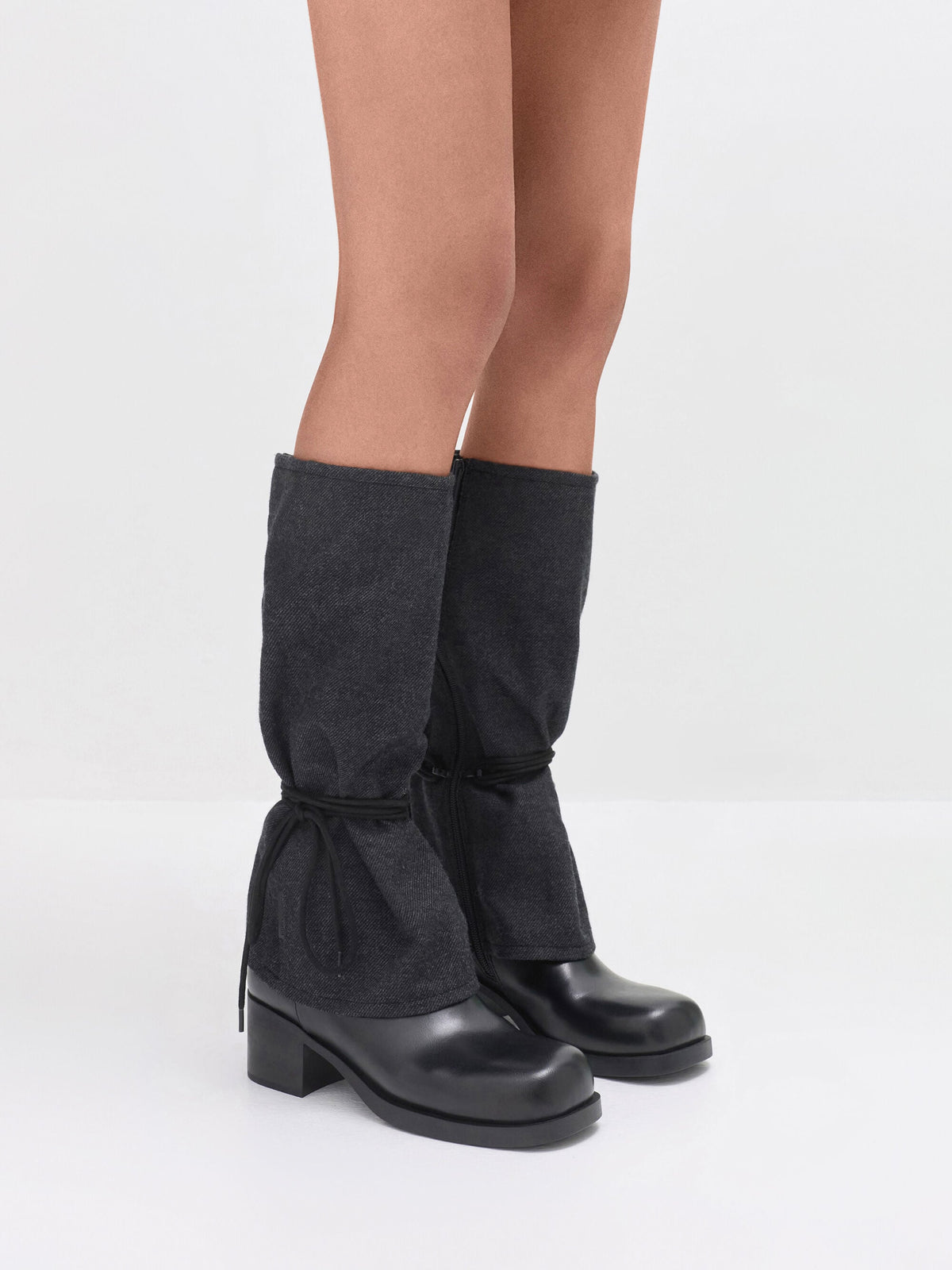 CHARLES & KEITH Top Pick / Felt Tie-Around Knee-High Boots - Dark Grey