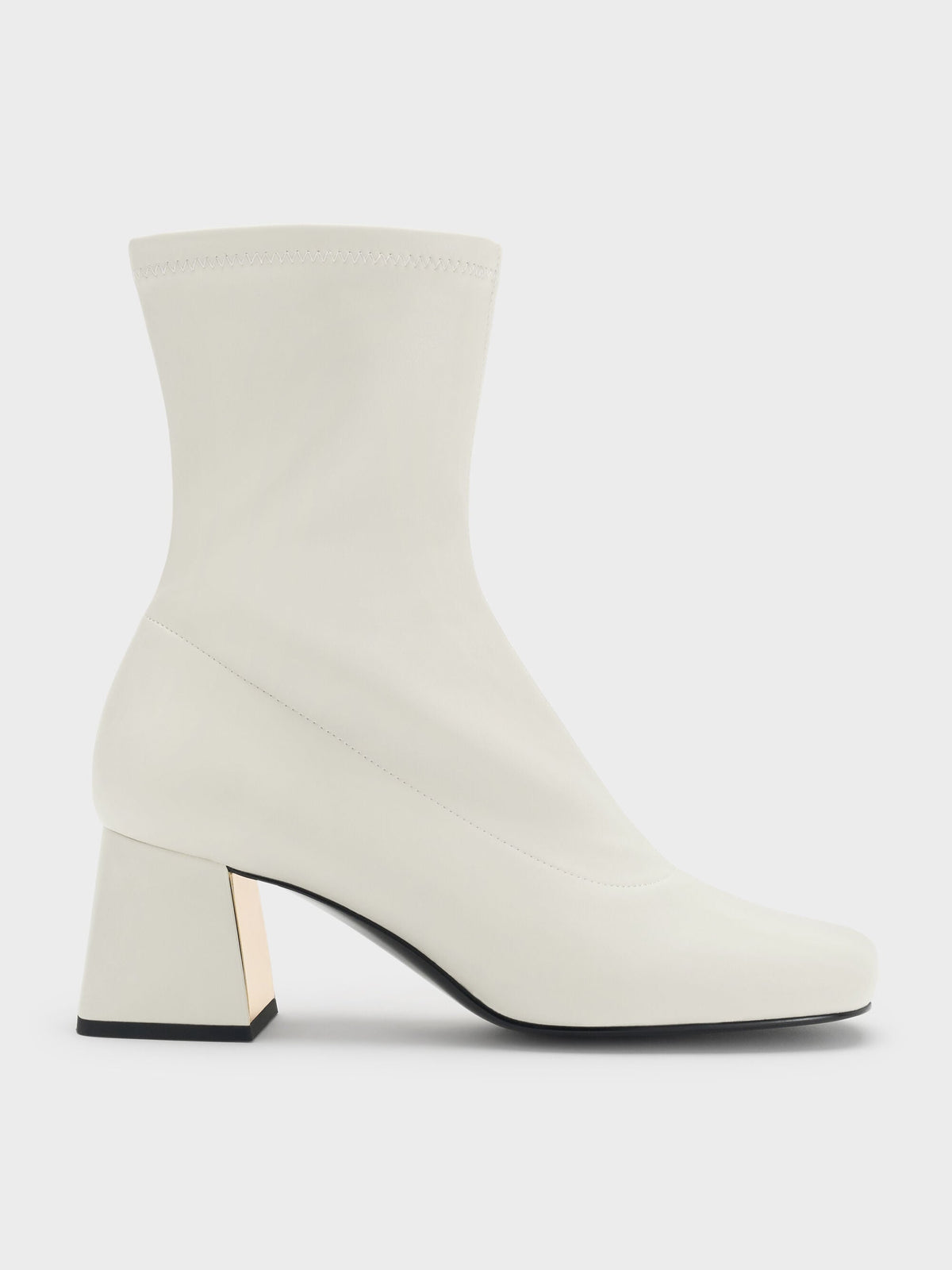 CHARLES & KEITH Deals / Jully Metallic Trapeze Heel Ankle Boots - Chalk