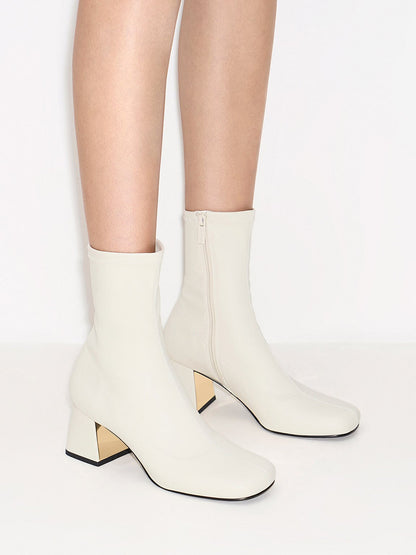 CHARLES & KEITH Deals / Jully Metallic Trapeze Heel Ankle Boots - Chalk