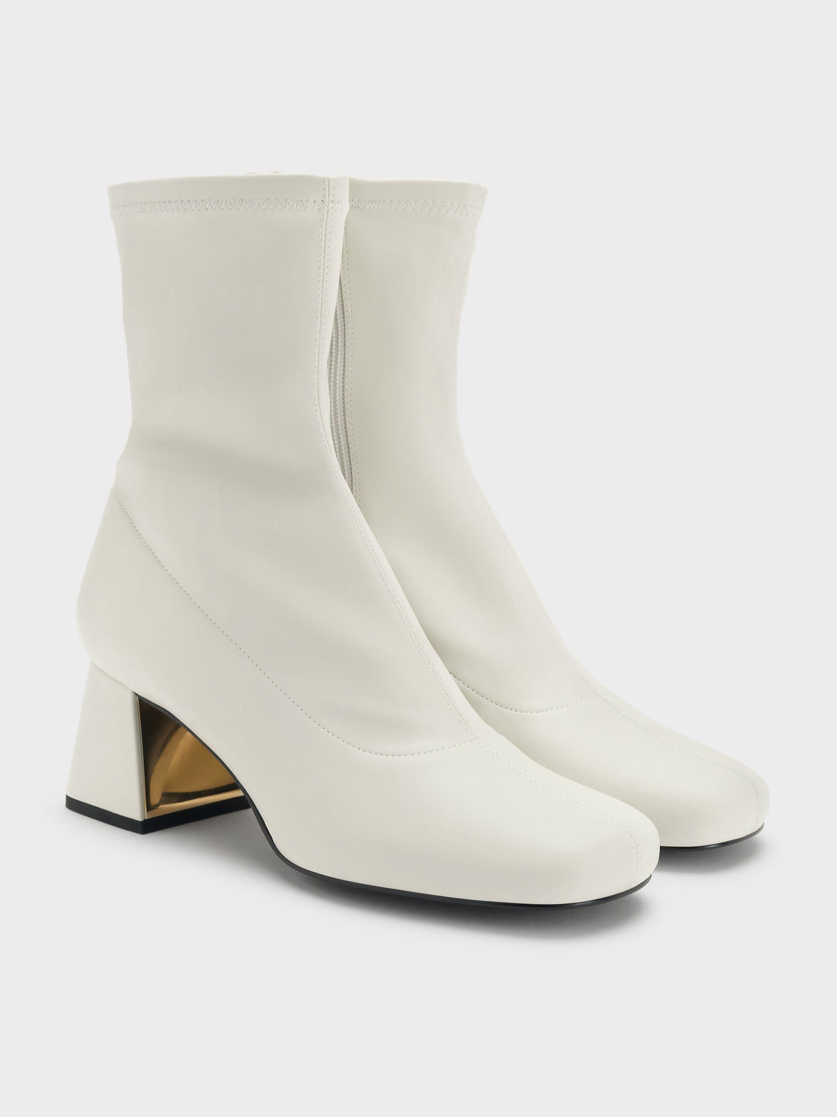 CHARLES & KEITH Deals / Jully Metallic Trapeze Heel Ankle Boots - Chalk