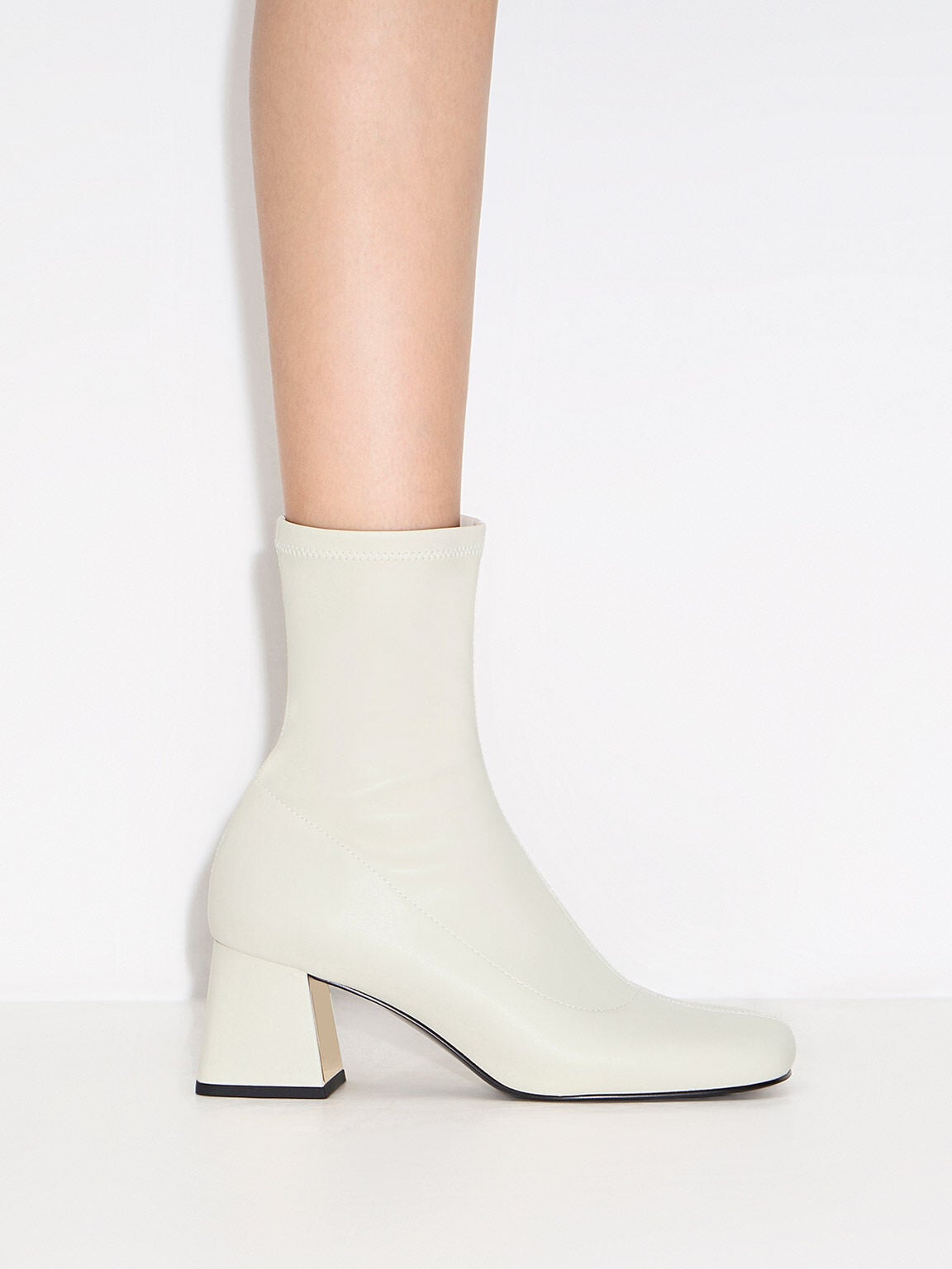 CHARLES & KEITH Deals / Jully Metallic Trapeze Heel Ankle Boots - Chalk