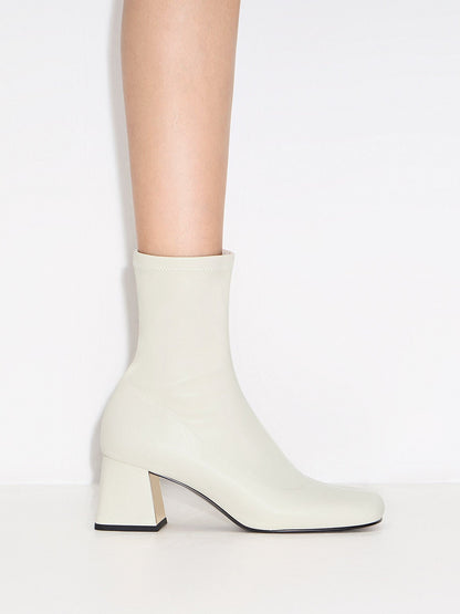 CHARLES & KEITH Deals / Jully Metallic Trapeze Heel Ankle Boots - Chalk