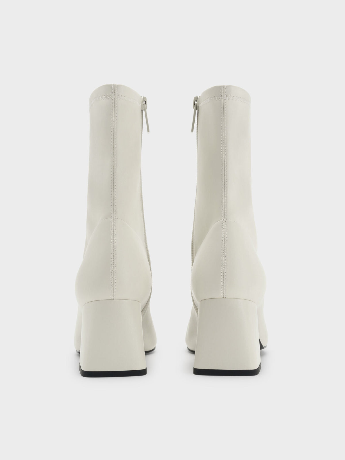 CHARLES & KEITH Deals / Jully Metallic Trapeze Heel Ankle Boots - Chalk