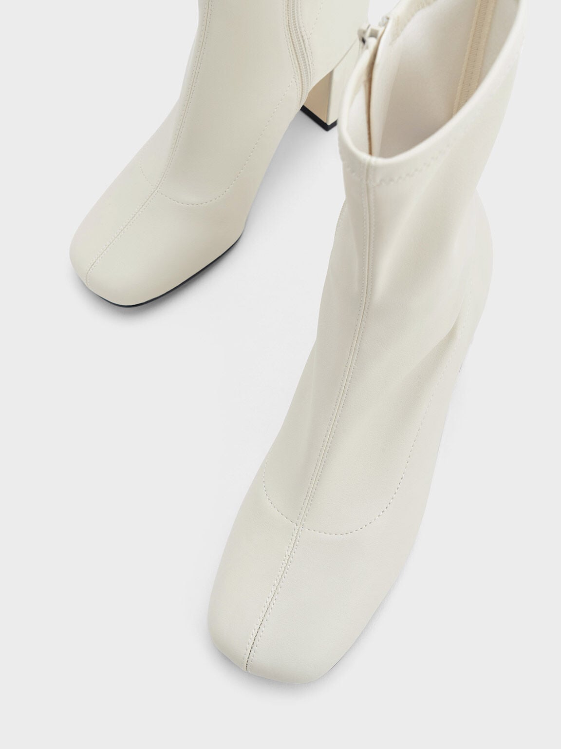 CHARLES & KEITH Deals / Jully Metallic Trapeze Heel Ankle Boots - Chalk
