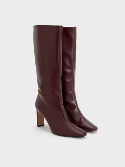 CHARLES & KEITH Featured / Georgina Leather Knee-High Boots - Burgundy