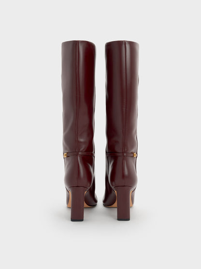 CHARLES & KEITH Featured / Georgina Leather Knee-High Boots - Burgundy
