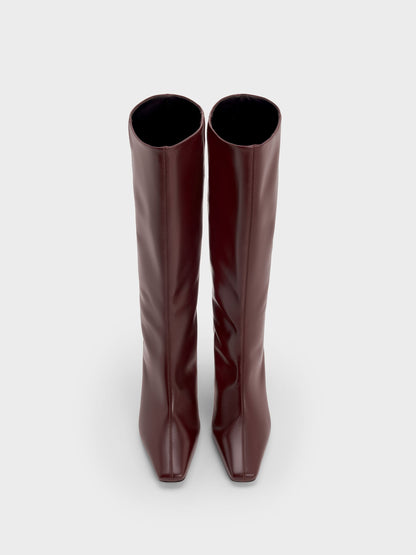 CHARLES & KEITH Featured / Georgina Leather Knee-High Boots - Burgundy