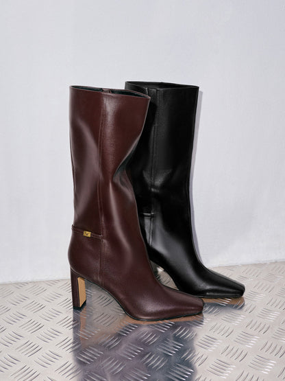 CHARLES & KEITH Featured / Georgina Leather Knee-High Boots - Burgundy