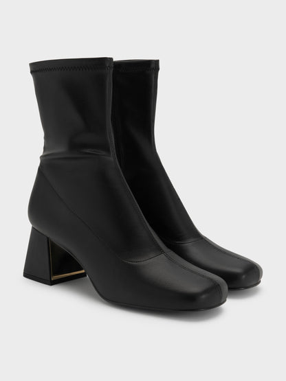 CHARLES & KEITH Signature / Jully Metallic Trapeze Heel Ankle Boots - Black