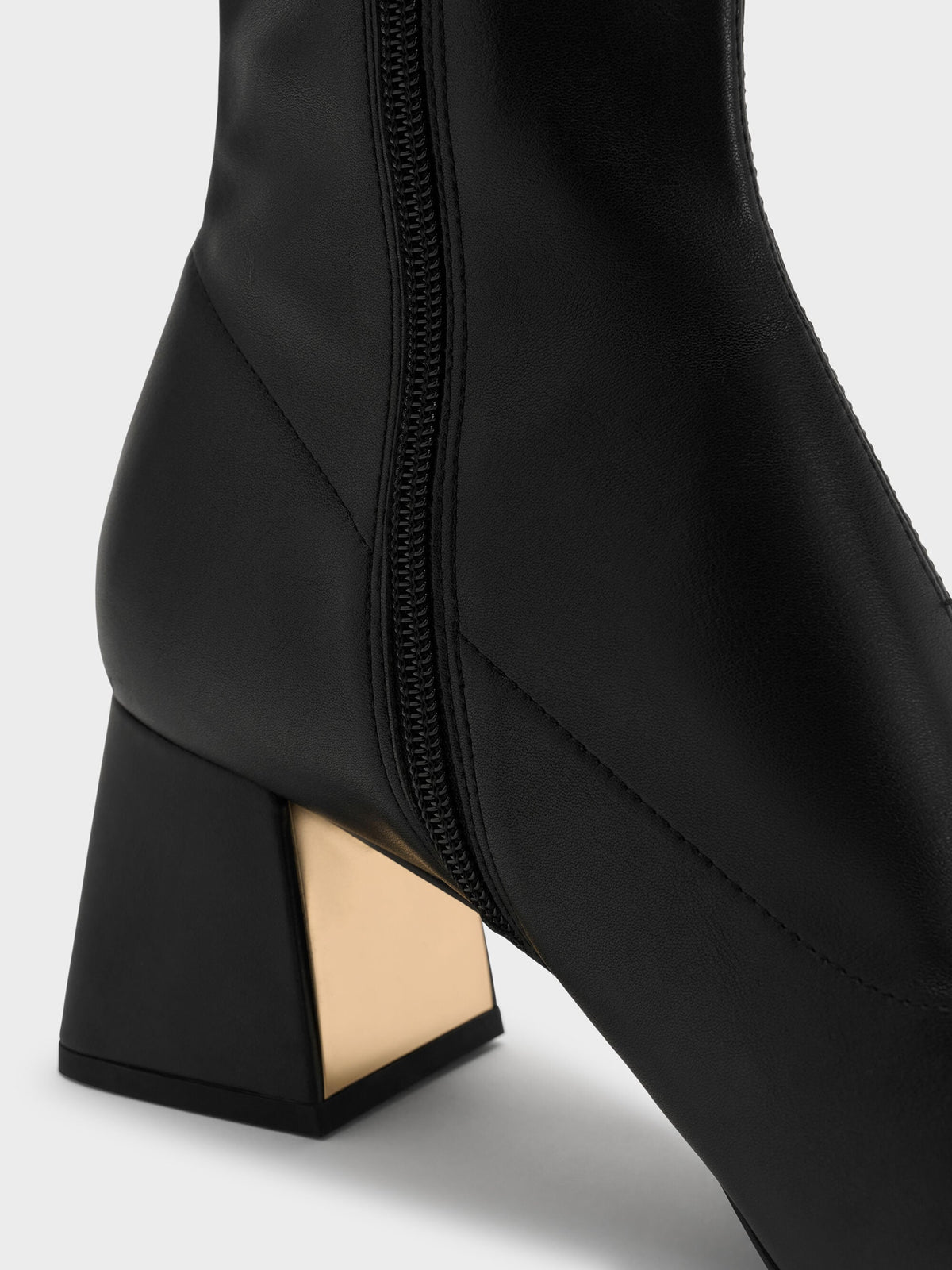CHARLES & KEITH Signature / Jully Metallic Trapeze Heel Ankle Boots - Black