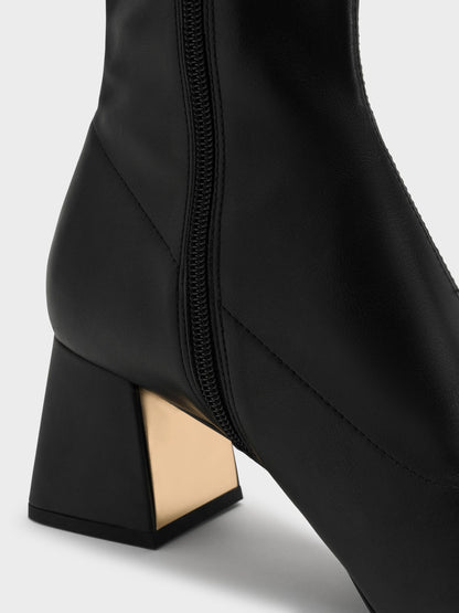CHARLES & KEITH Signature / Jully Metallic Trapeze Heel Ankle Boots - Black