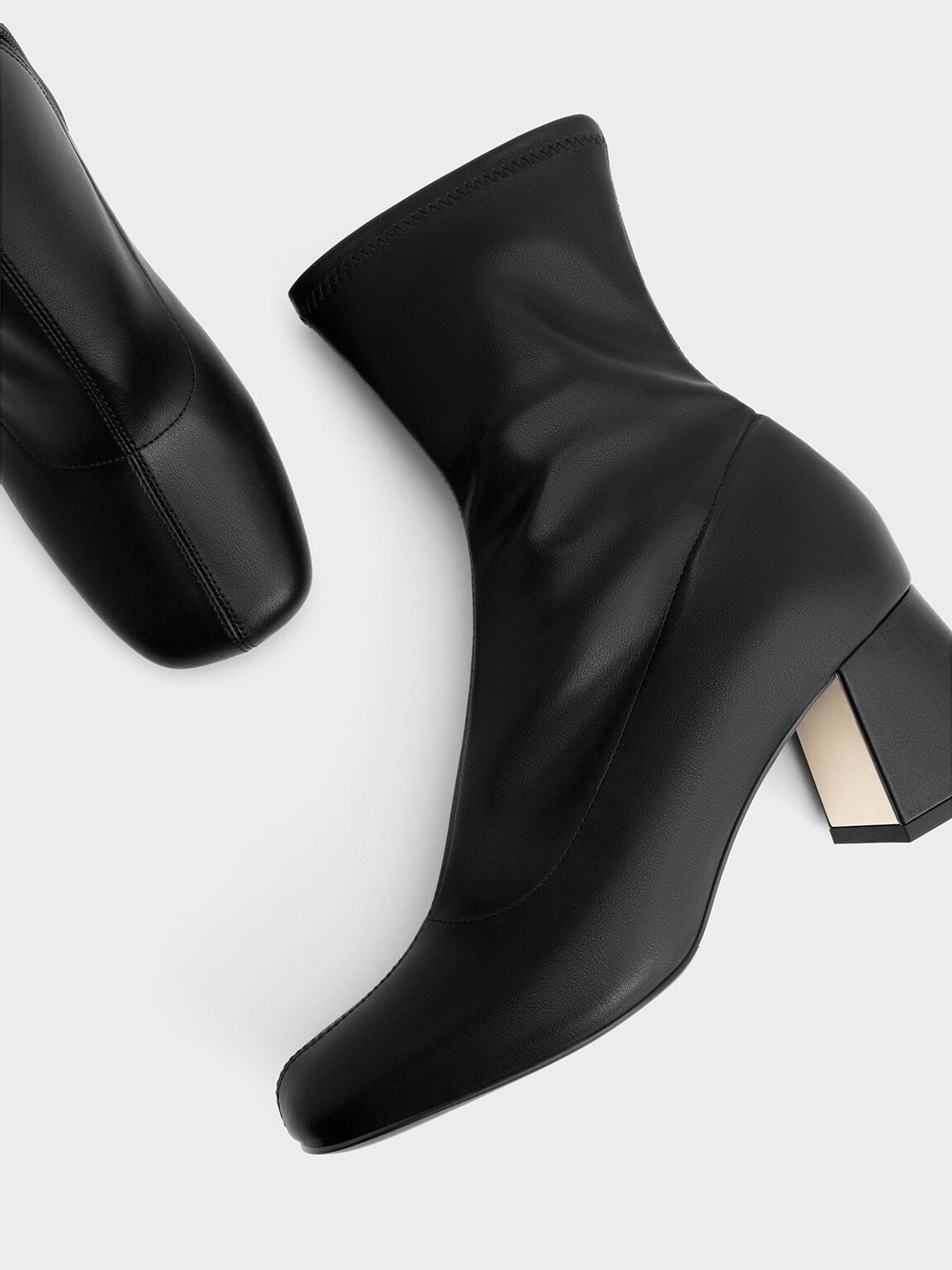 CHARLES & KEITH Signature / Jully Metallic Trapeze Heel Ankle Boots - Black