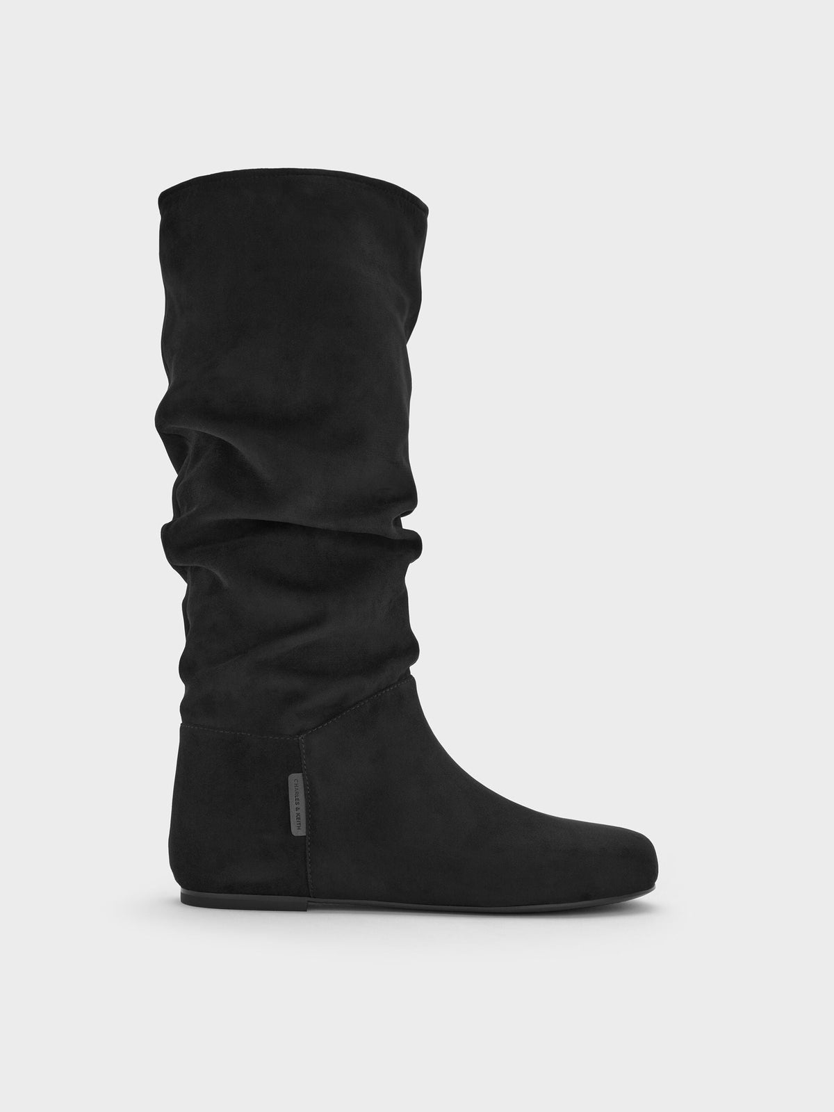 CHARLES & KEITH Great Value / Faux Suede Ruched Knee-High Boots - Black Textured