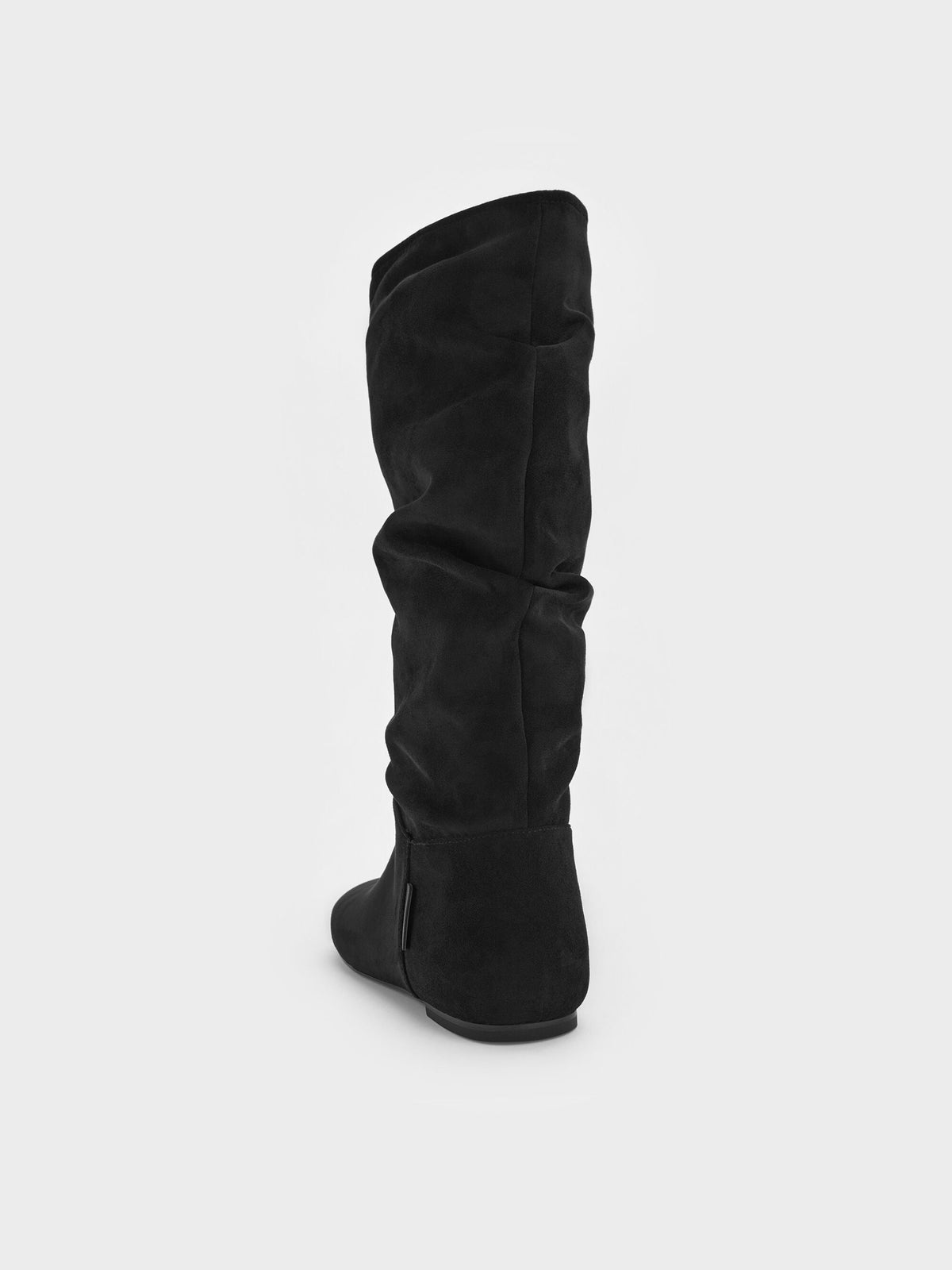 CHARLES & KEITH Great Value / Faux Suede Ruched Knee-High Boots - Black Textured