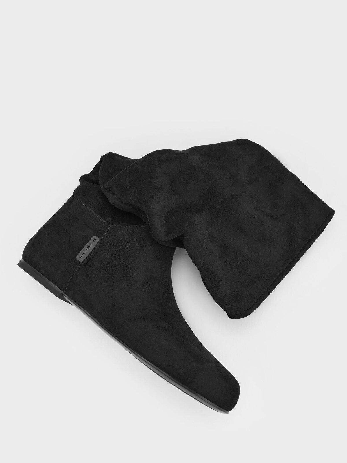 CHARLES & KEITH Great Value / Faux Suede Ruched Knee-High Boots - Black Textured