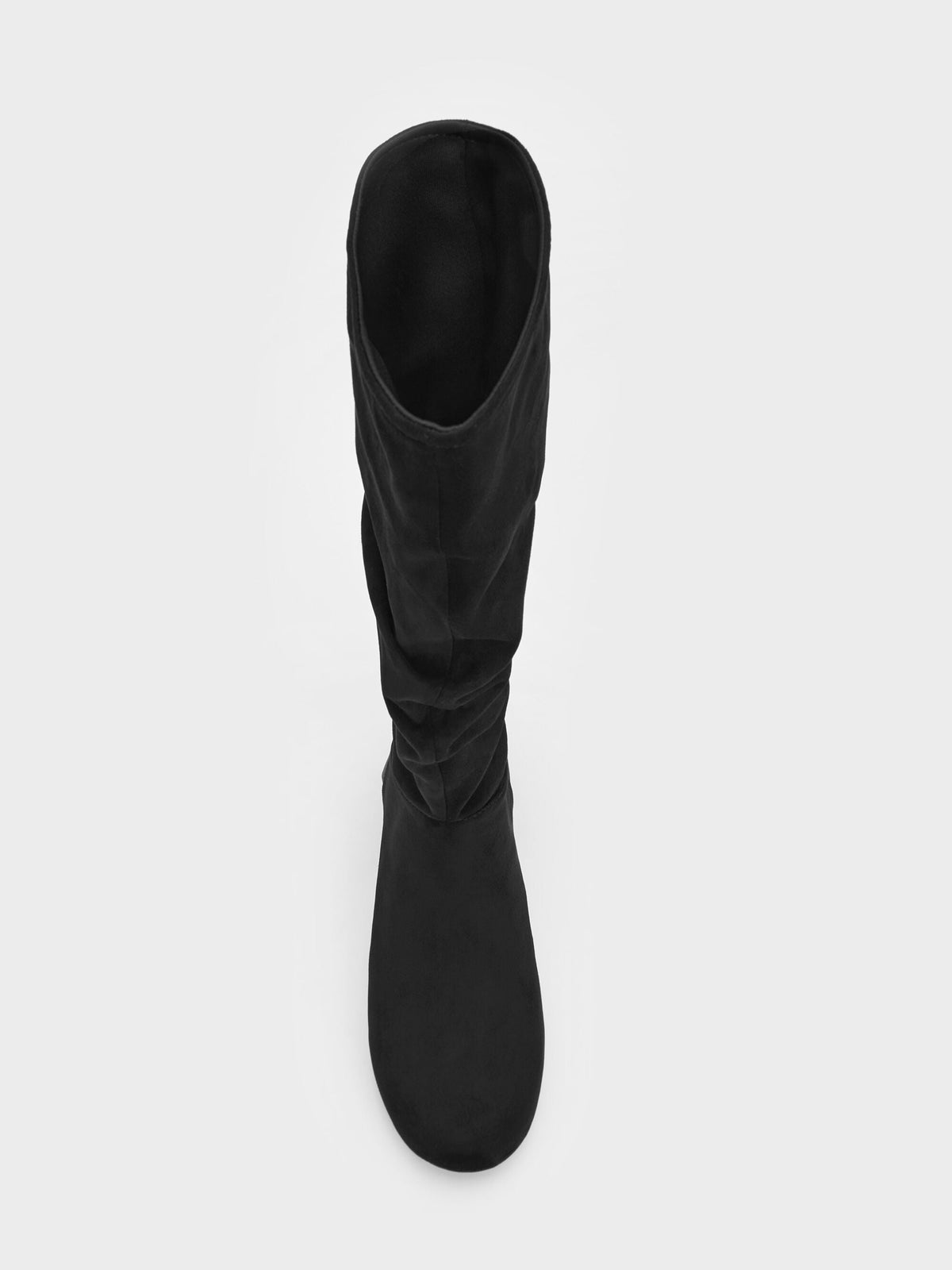 CHARLES & KEITH Great Value / Faux Suede Ruched Knee-High Boots - Black Textured