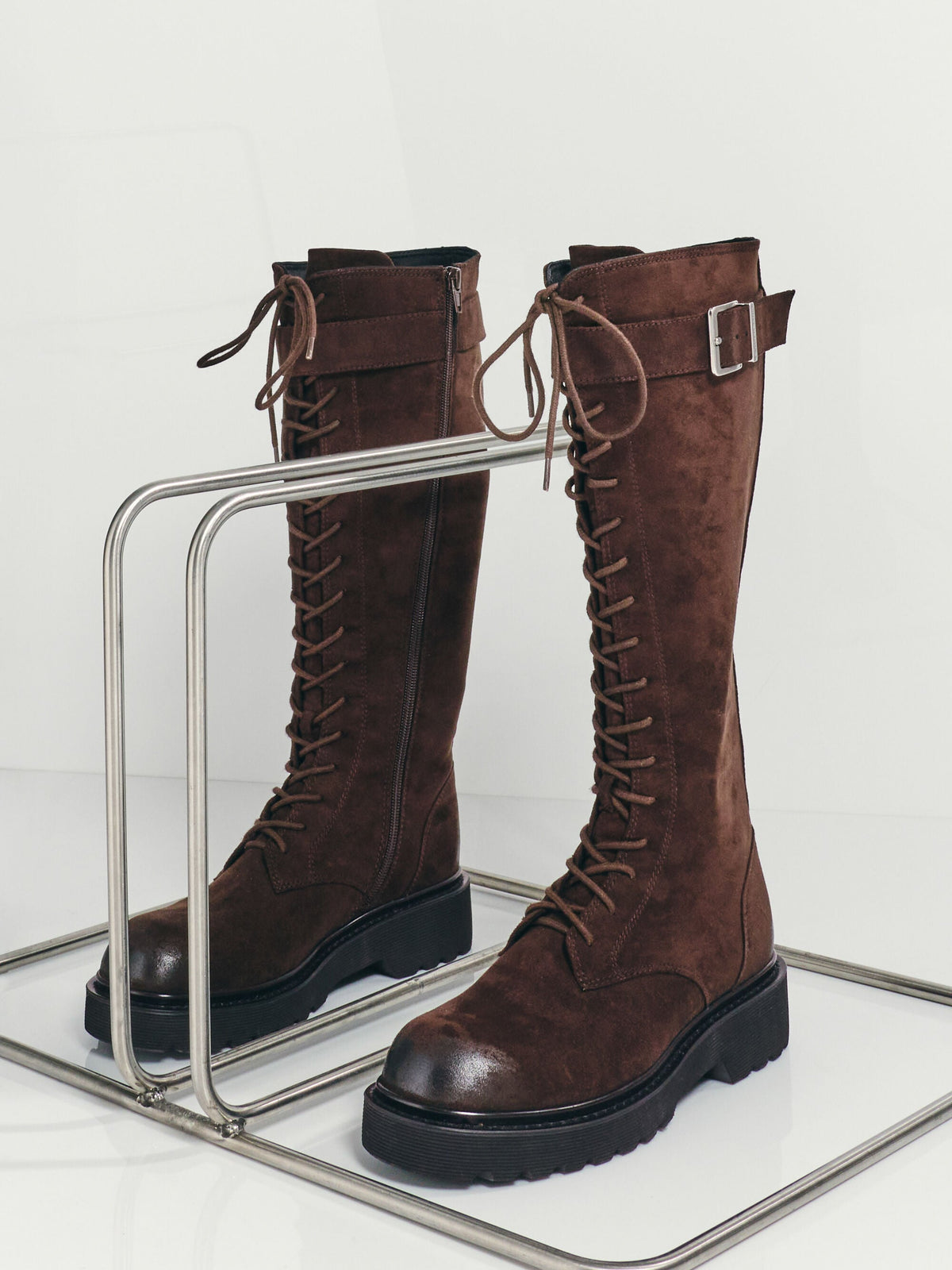CHARLES & KEITH Essential / Darian Faux Suede Knee-High Boots - Dark Brown Textured