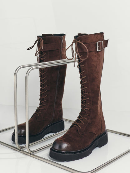 CHARLES & KEITH Essential / Darian Faux Suede Knee-High Boots - Dark Brown Textured