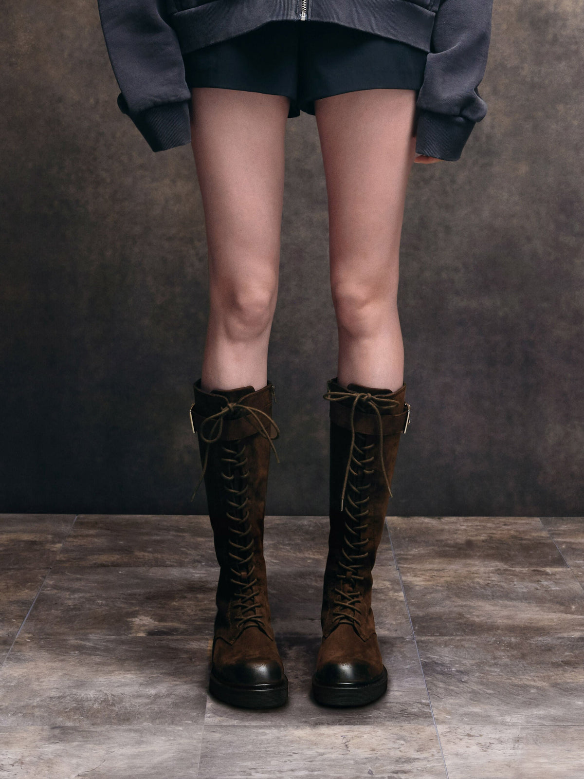 CHARLES & KEITH Essential / Darian Faux Suede Knee-High Boots - Dark Brown Textured
