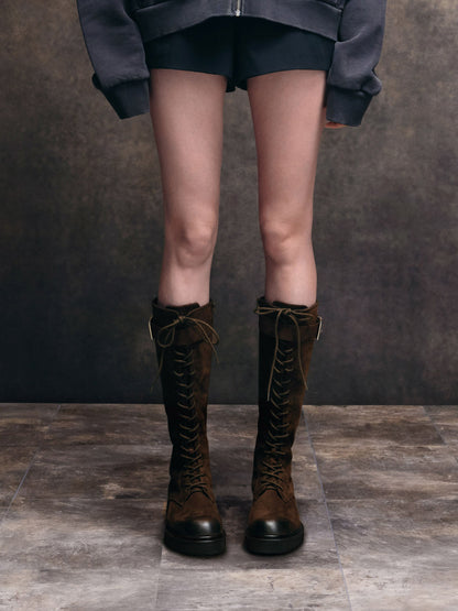 CHARLES & KEITH Essential / Darian Faux Suede Knee-High Boots - Dark Brown Textured