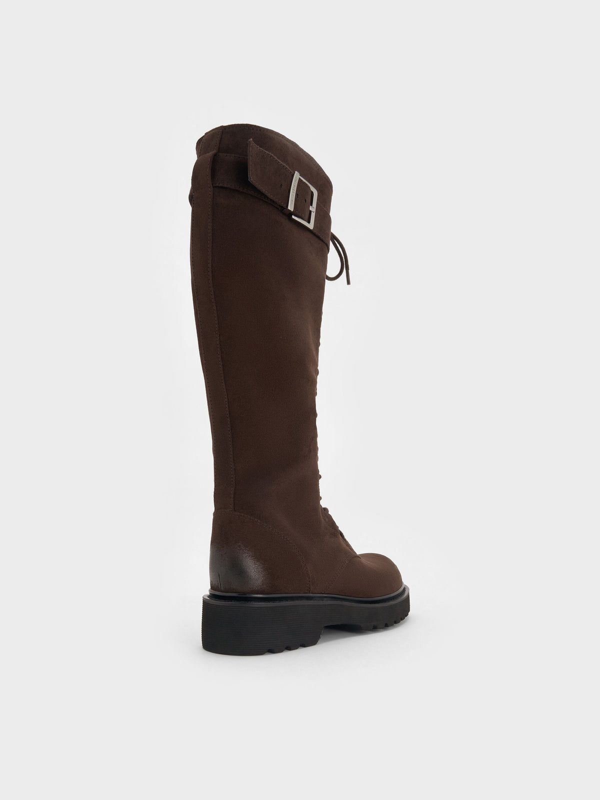 CHARLES & KEITH Essential / Darian Faux Suede Knee-High Boots - Dark Brown Textured