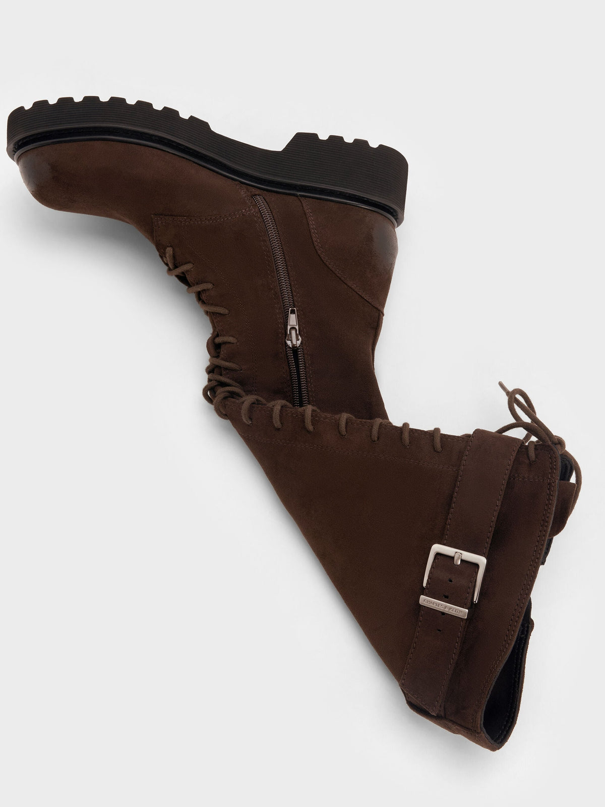 CHARLES & KEITH Essential / Darian Faux Suede Knee-High Boots - Dark Brown Textured