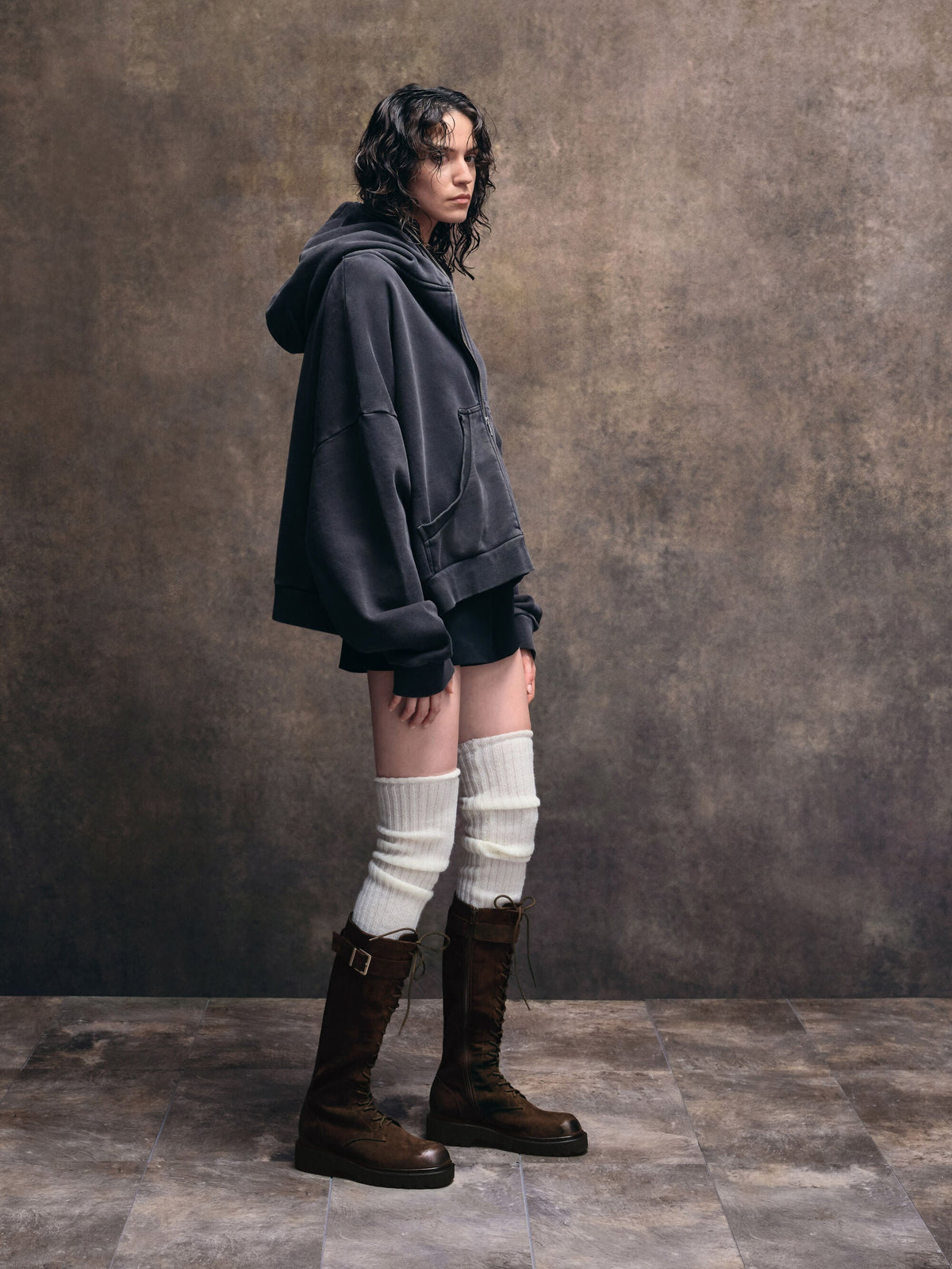 CHARLES & KEITH Essential / Darian Faux Suede Knee-High Boots - Dark Brown Textured