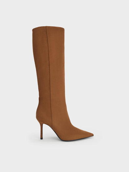 CHARLES & KEITH Customer Favorite / Faux Suede Pointed Stiletto Knee-High Boots - Cognac
