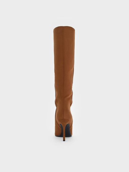 CHARLES & KEITH Customer Favorite / Faux Suede Pointed Stiletto Knee-High Boots - Cognac