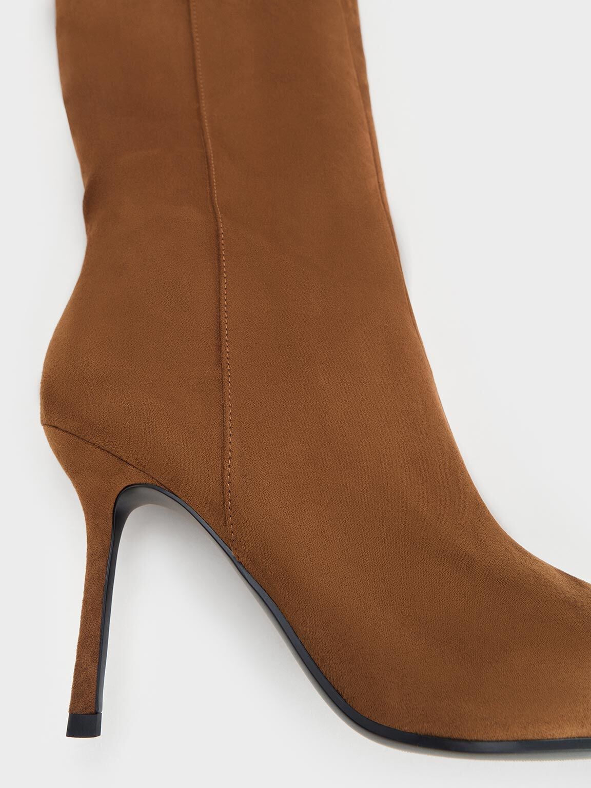 CHARLES & KEITH Customer Favorite / Faux Suede Pointed Stiletto Knee-High Boots - Cognac