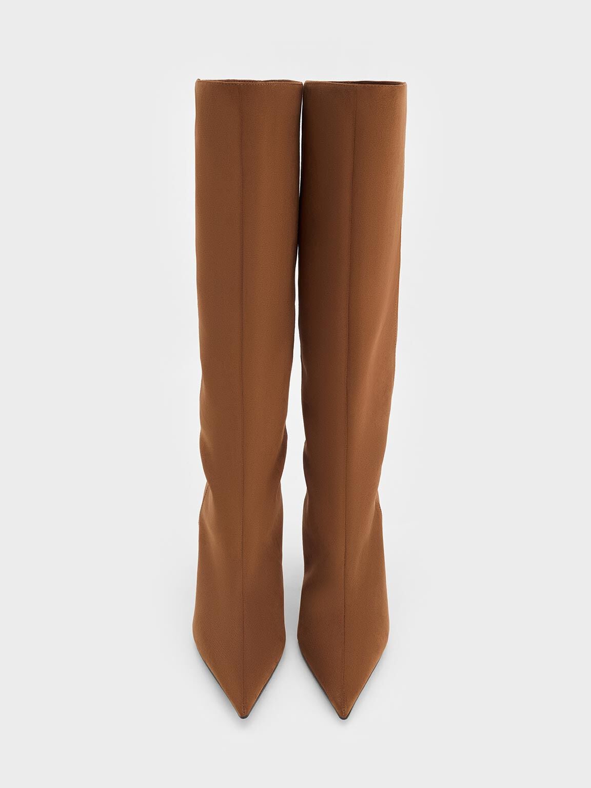 CHARLES & KEITH Customer Favorite / Faux Suede Pointed Stiletto Knee-High Boots - Cognac