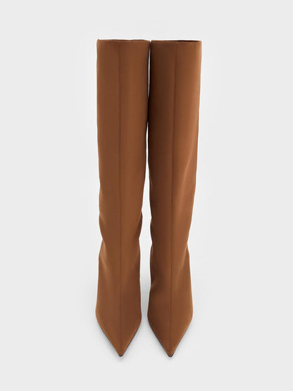 CHARLES & KEITH Customer Favorite / Faux Suede Pointed Stiletto Knee-High Boots - Cognac