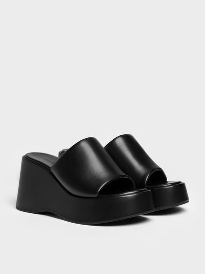 CHARLES & KEITH Classic / Wide-Strap Platform Wedges - Black