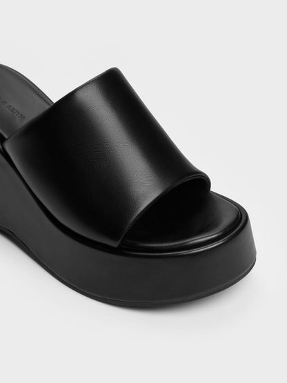 CHARLES & KEITH Classic / Wide-Strap Platform Wedges - Black