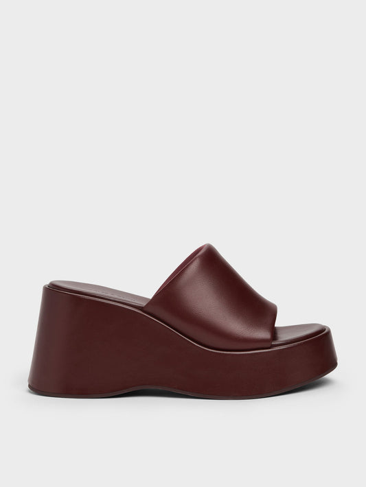 CHARLES & KEITH Latest / Wide-Strap Platform Wedges - Burgundy