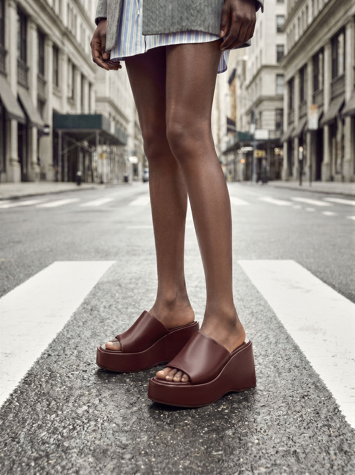 CHARLES & KEITH Latest / Wide-Strap Platform Wedges - Burgundy