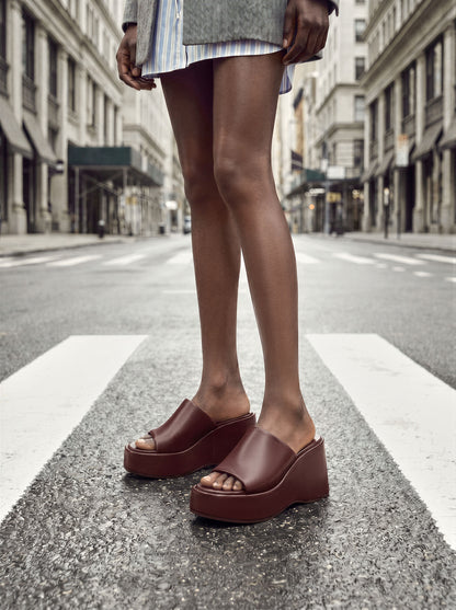 CHARLES & KEITH Latest / Wide-Strap Platform Wedges - Burgundy