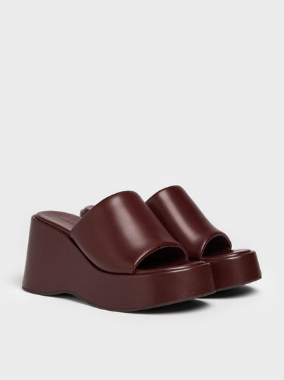CHARLES & KEITH Latest / Wide-Strap Platform Wedges - Burgundy