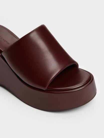 CHARLES & KEITH Latest / Wide-Strap Platform Wedges - Burgundy