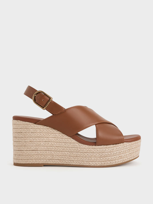 CHARLES & KEITH Latest / Crossover Espadrille Wedges - Brown