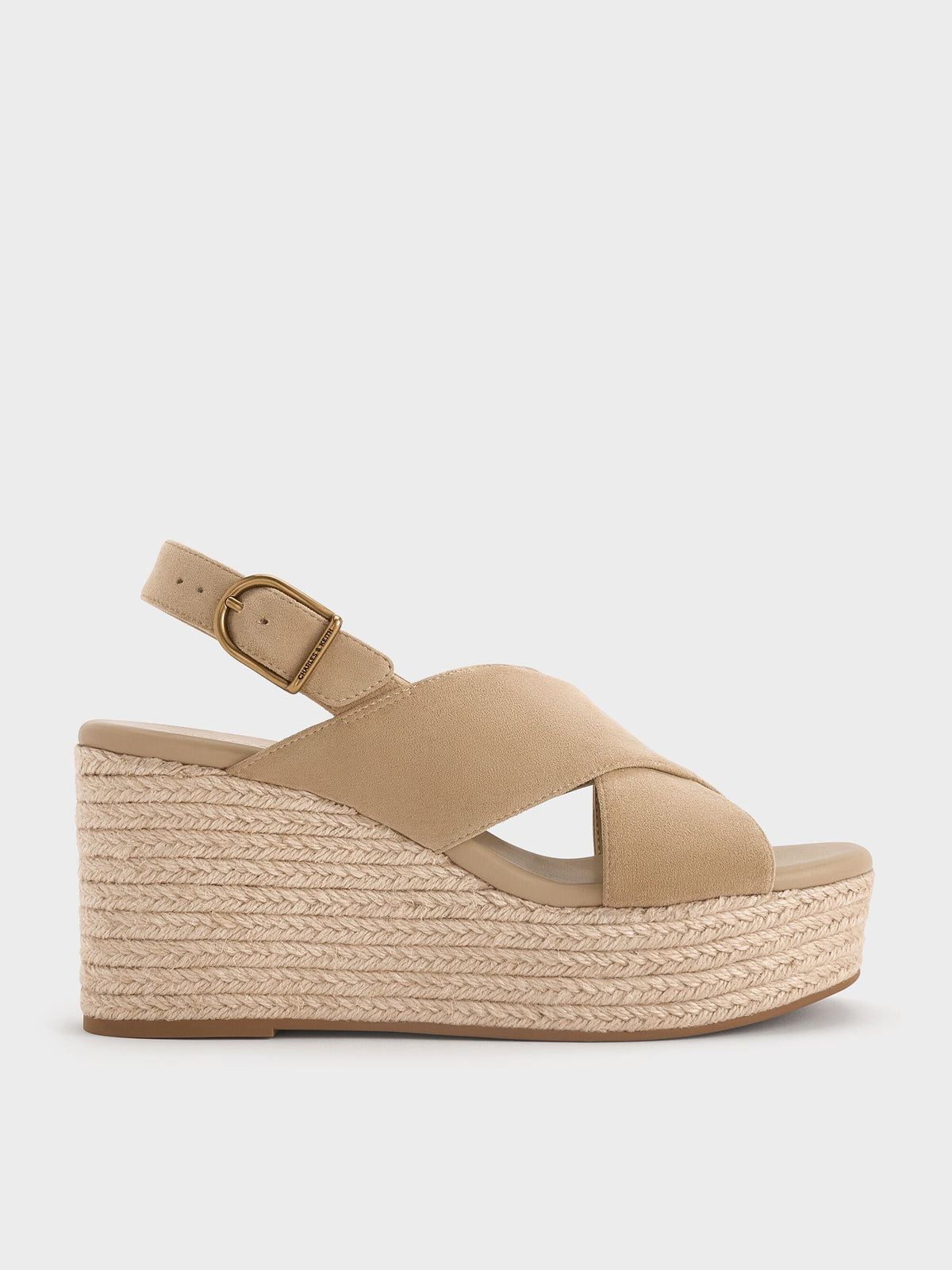 CHARLES & KEITH Exclusive / Faux Suede Crossover Espadrille Wedges - Sand
