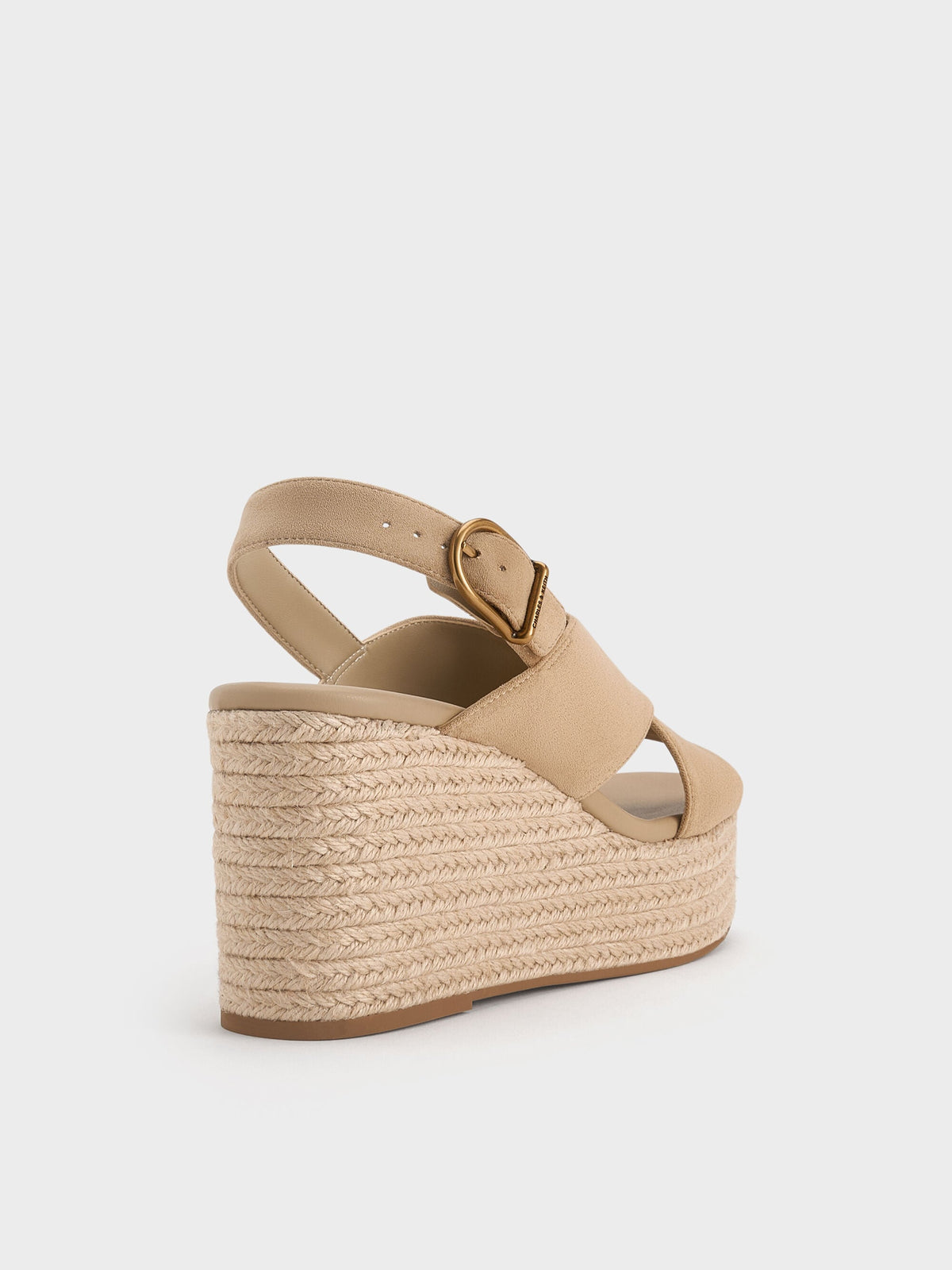 CHARLES & KEITH Exclusive / Faux Suede Crossover Espadrille Wedges - Sand