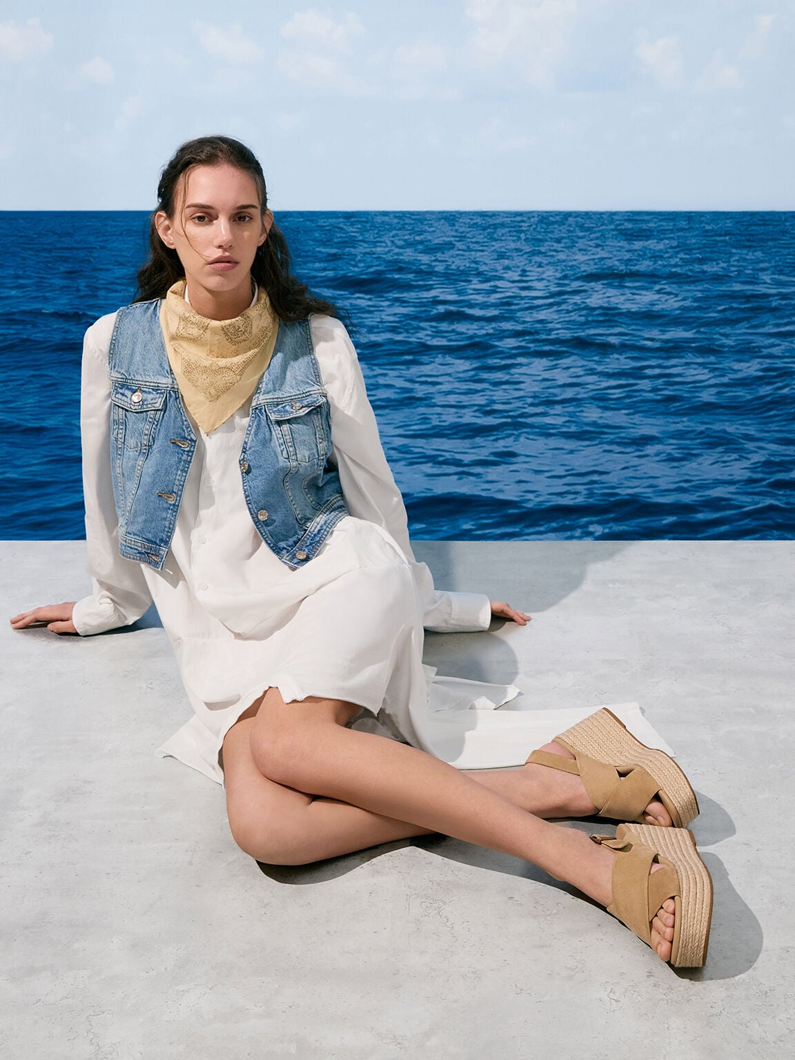 CHARLES & KEITH Exclusive / Faux Suede Crossover Espadrille Wedges - Sand