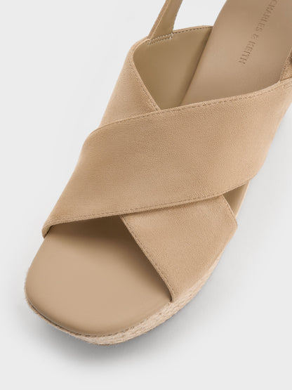 CHARLES & KEITH Exclusive / Faux Suede Crossover Espadrille Wedges - Sand