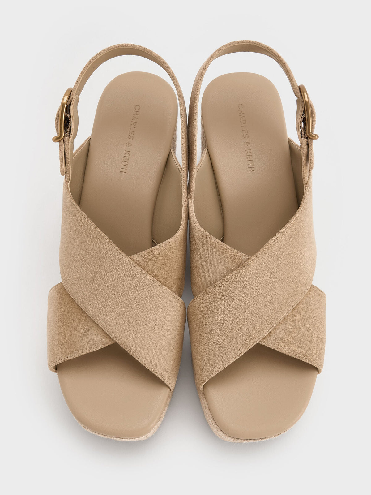 CHARLES & KEITH Exclusive / Faux Suede Crossover Espadrille Wedges - Sand