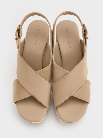 CHARLES & KEITH Exclusive / Faux Suede Crossover Espadrille Wedges - Sand