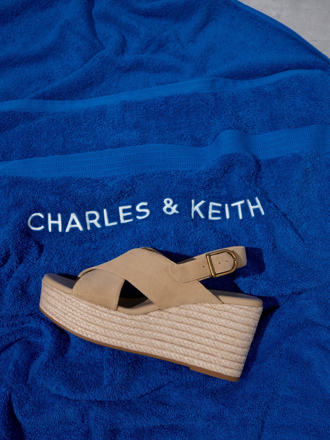 CHARLES & KEITH Exclusive / Faux Suede Crossover Espadrille Wedges - Sand